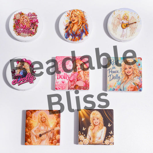 Silicone Focal Beads with American Country Singer Print, Flat Round and Square Shape, Random Mix