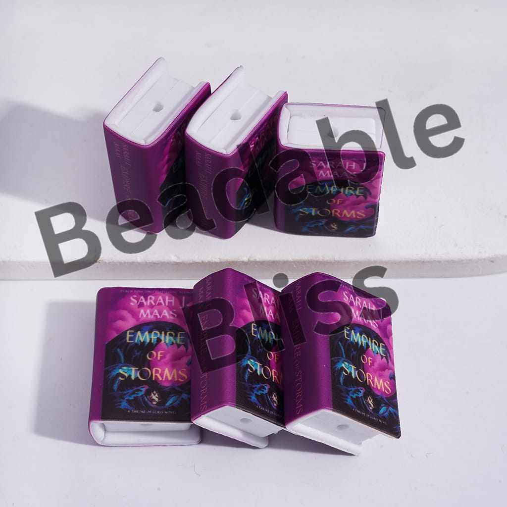 Silicone Focal Beads 3D Mini Book with Rolling Waves Under Purple Sky Pattern Teenage Fantasy Series