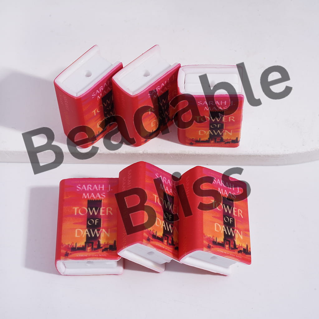 Silicone Focal Beads 3D Mini Book with Tower in Desert Pattern Teenage Fantasy Series