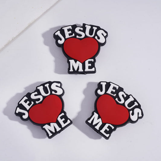 Silicone Focal Beads Religion Christianity "JESUS Love ME" and Red Heart