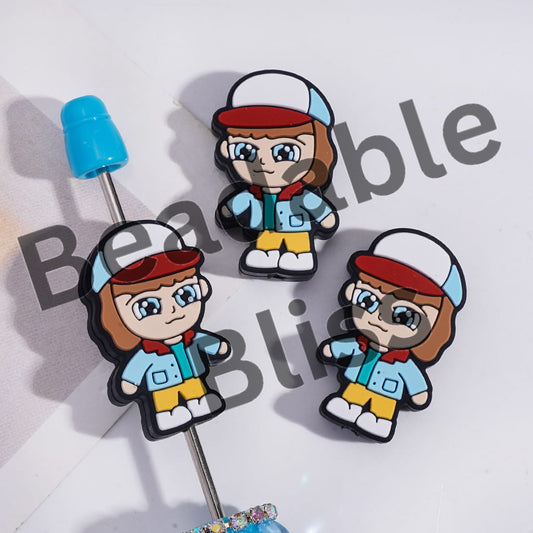 Silicone Focal Beads Quirky World Boy Character with Baseball Cap Horror Style