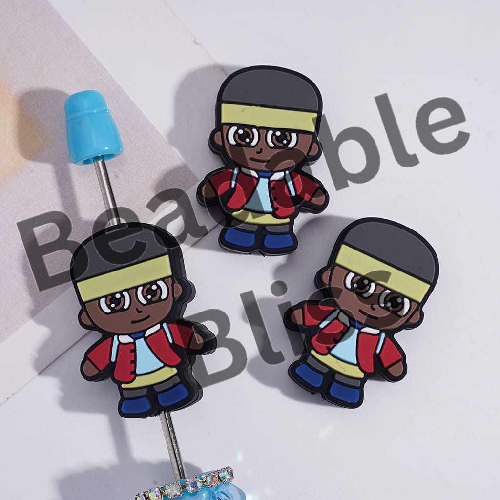 Silicone Focal Beads Quirky World Black Boy Character Horror Style