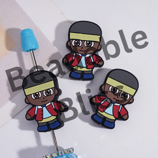Silicone Focal Beads Quirky World Black Boy Character Horror Style