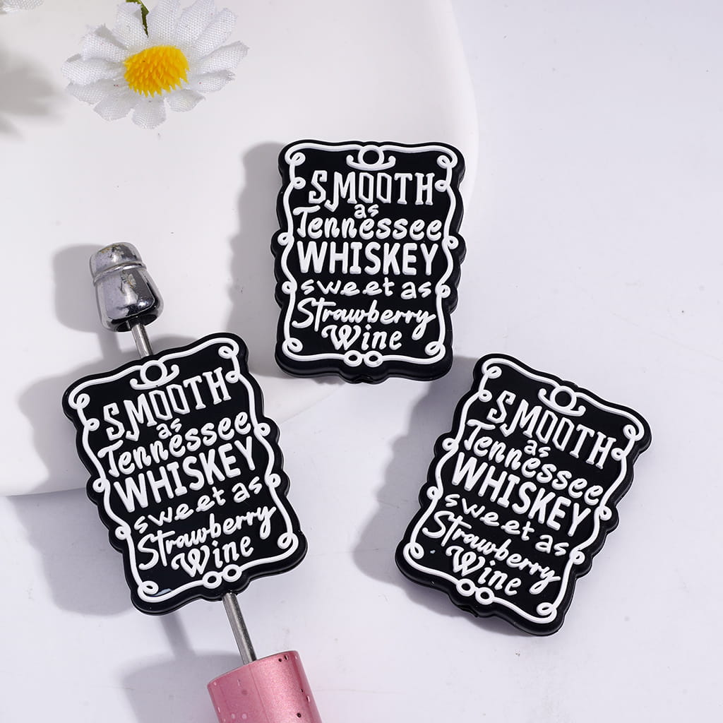 Silicone Focal Beads with Text "SMOOTH as Tennessee WHISKEY sweet as strawberry Wine" and White Scroll