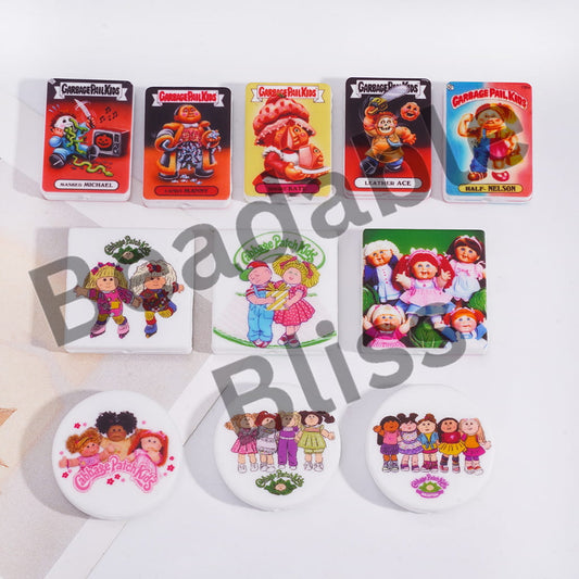 Silicone Focal Beads with Malformation Garbage Kids and Cabbage Baby Doll Prints, Flat Square Round Rectangle Shape