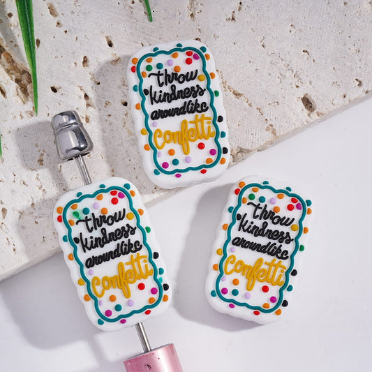 Silicone Focal Beads with Text "Throw Kindness around like confetti" and Green Vine Polka Dots