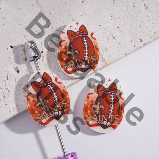 Silicone Focal Beads Oval Shape with NOLA Football Prints