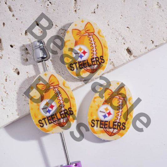 Silicone Focal Beads Oval Shape with Pittsburgh Football Prints