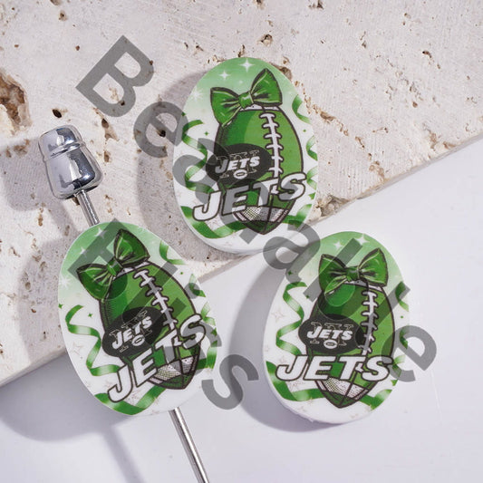 Silicone Focal Beads Oval Shape with NY Jets Football Prints