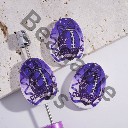 Silicone Focal Beads Oval Shape with Dallas Football Prints