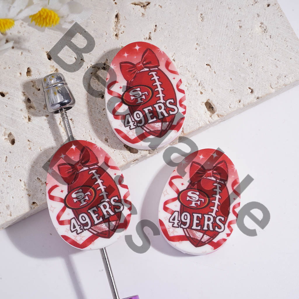 Silicone Focal Beads Oval Shape with SF Football Prints