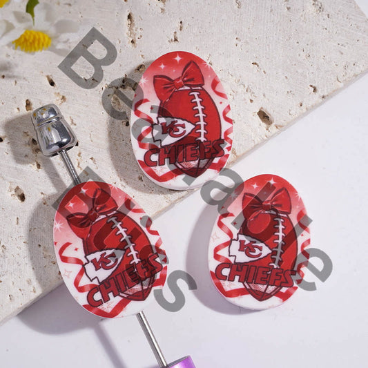 Silicone Focal Beads Oval Shape with KC Football Prints