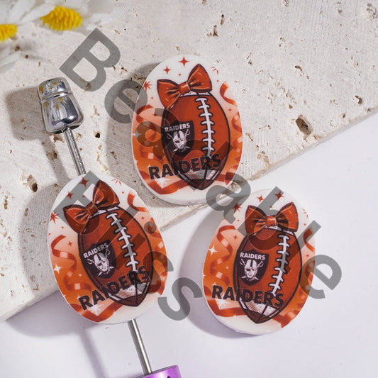 Silicone Focal Beads Oval Shape with Las Vegas Football Prints