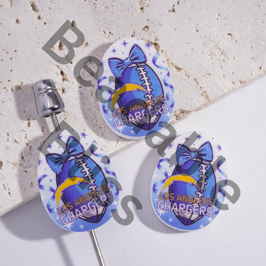 Silicone Focal Beads Oval Shape with LA Chargers Football Prints