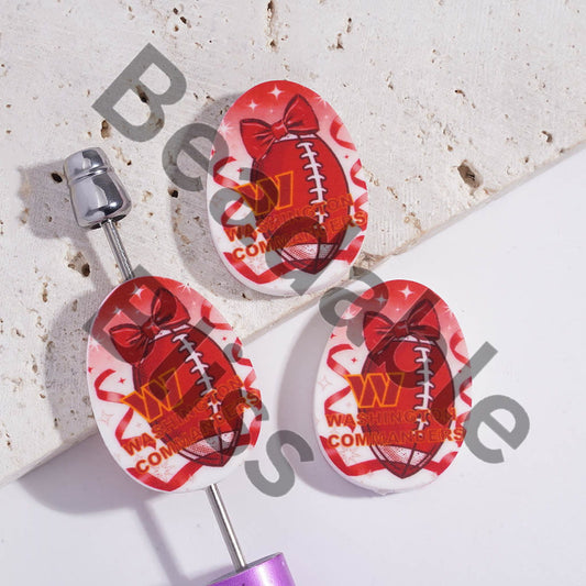 Silicone Focal Beads Oval Shape with Washington Football Prints