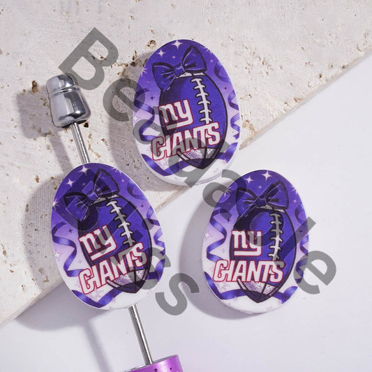 Silicone Focal Beads Oval Shape with NY Football Prints