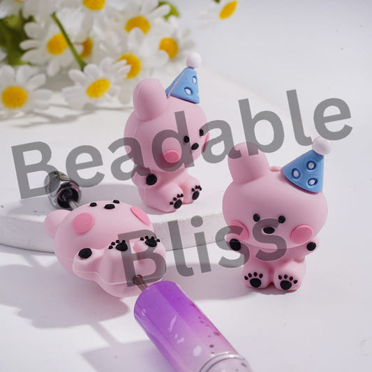 Silicone Focal Beads 3D Korean Boy Group Pink Bunny Image