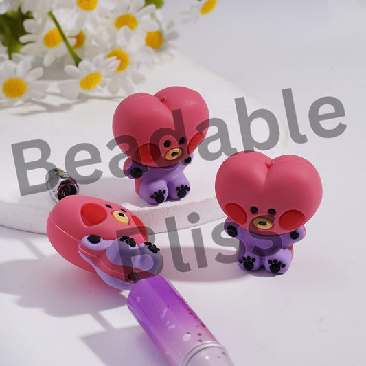 Silicone Focal Beads 3D Korean Boy Group Red Heart Image