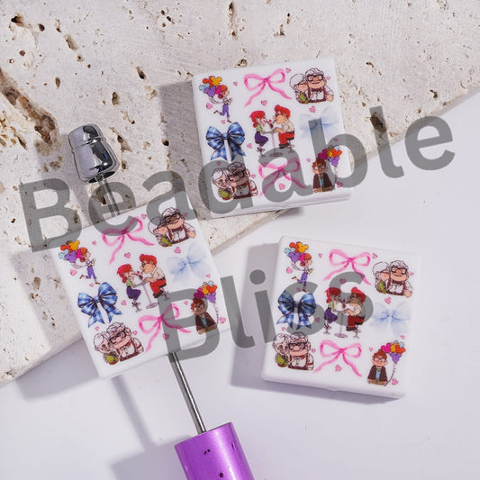 Silicone Focal Beads with Flying House Tour Character, Flat Square Shape