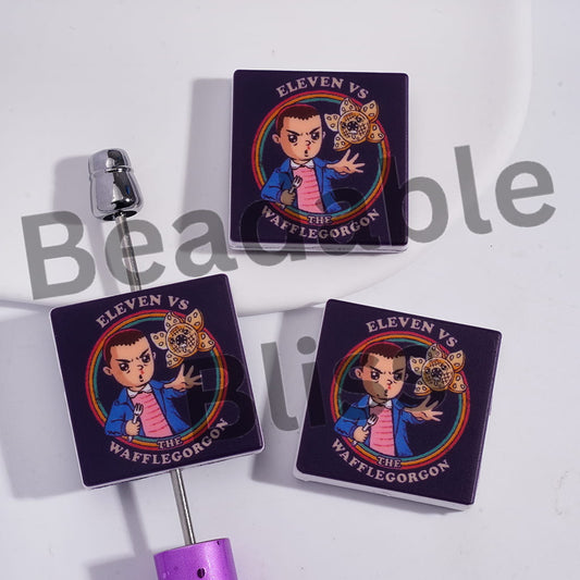 Silicone Focal Beads with Number 11 Boy and Corpse Flower Character, Horror Style, Flat Square Shape