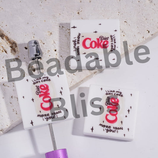 Silicone Focal Beads with White Soda Drink Can and Stars, Flat Square Shape