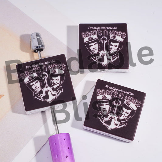 Silicone Focal Beads with American Two Brother Comedy Character, Flat Square Shape