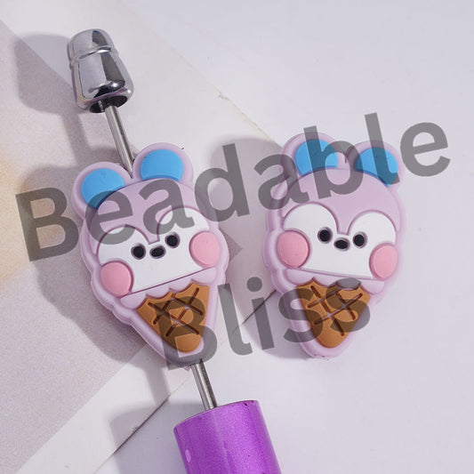 Silicone Focal Beads Ice-Cream Shaped Korea Boy Group Purple Pony Image