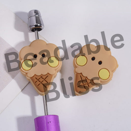 Silicone Focal Beads Ice-Cream Shaped Korea Boy Group Brown Cookies Image