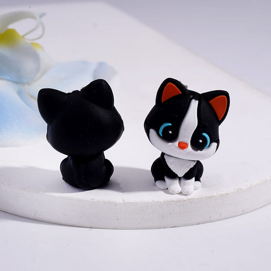 Silicone Focal Beads 3D Cute Bicolor Cat in Sitting Position