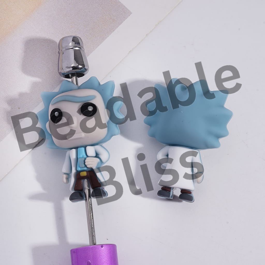 Silicone Focal Beads 3D Crazy Scientist with Light Blue Hair