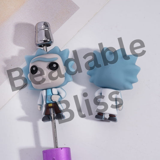 Silicone Focal Beads 3D Crazy Scientist with Light Blue Hair