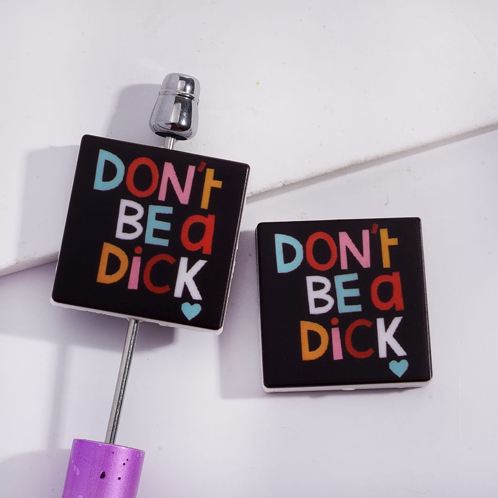 Silicone Focal Beads with Text "DON'T BE a Humor" on Black Background, Flat Square Shape