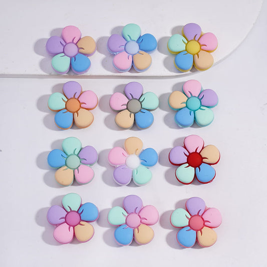 Silicone Focal Beads Five-Petaled Flower Series, Multi-Color, Random Mix
