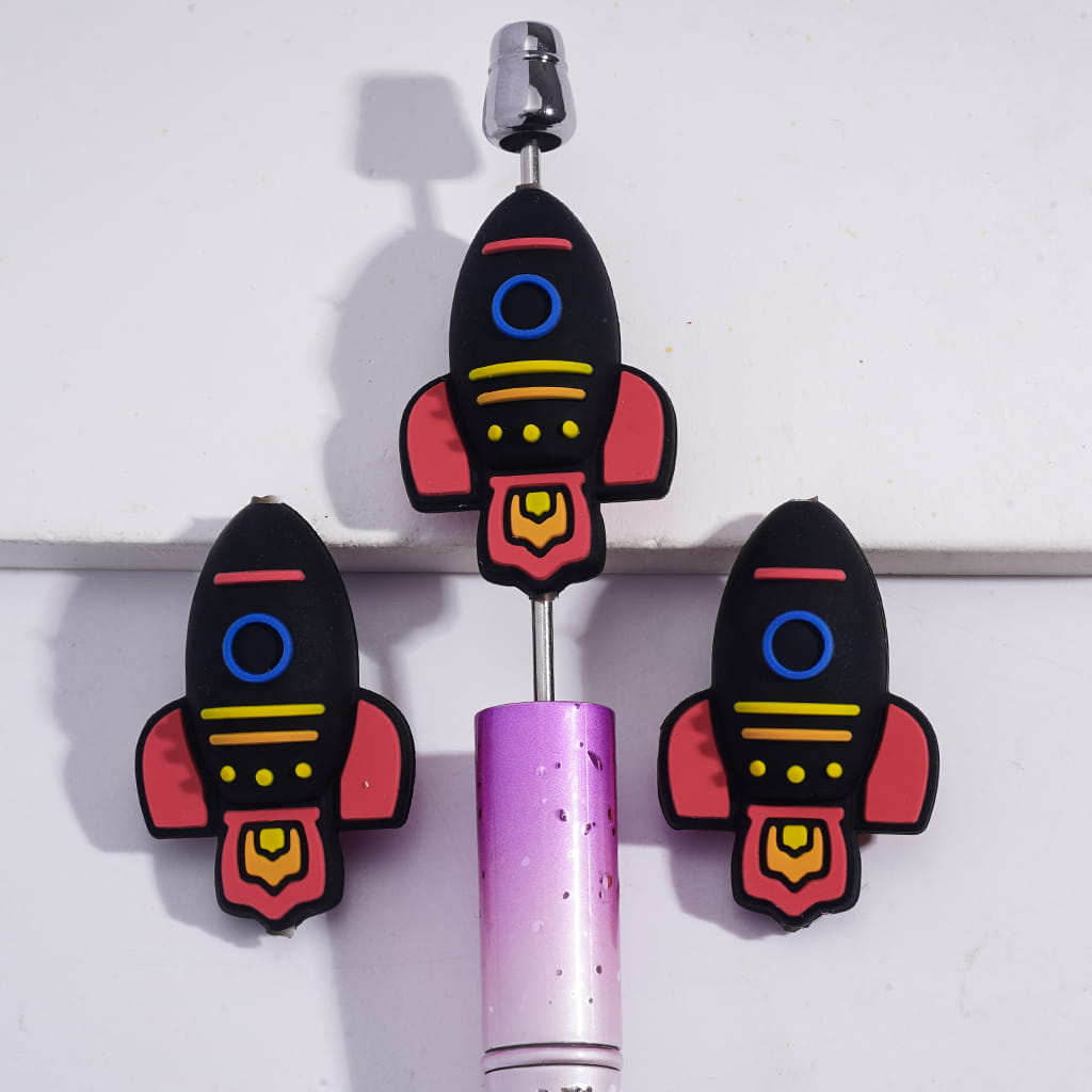 Silicone Focal Beads 3D Black Launched Rocket in Operation State