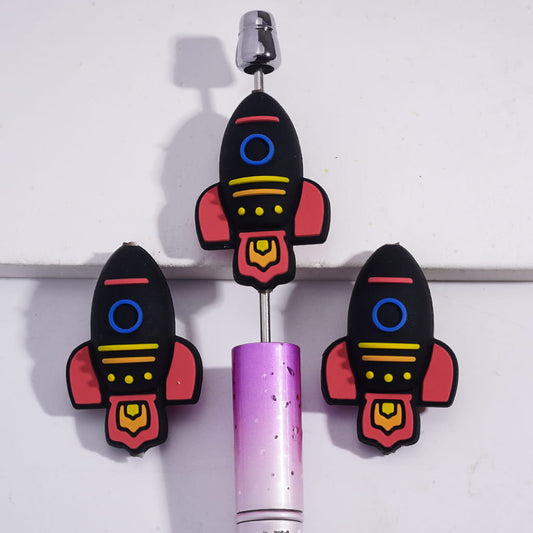 Silicone Focal Beads 3D Black Launched Rocket in Operation State