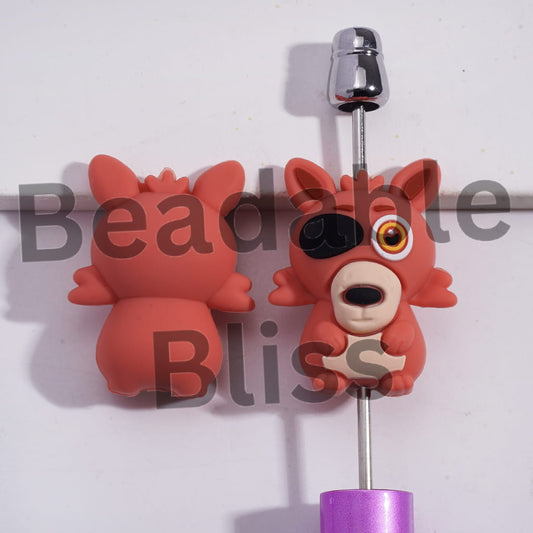 Silicone Focal Beads 3D Pirate Fox with Black Eye Patch in Horror Adventure Game Series