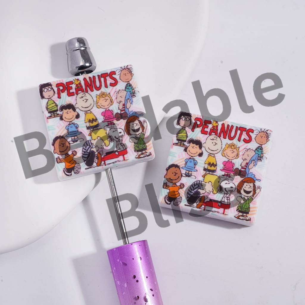 Silicone Focal Beads Classic Boy Beagle Dog Family Patterns, Flat Square Shape