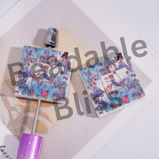 Silicone Focal Beads with Beautiful Princess Character in Comic Layout, Flat Square Shape