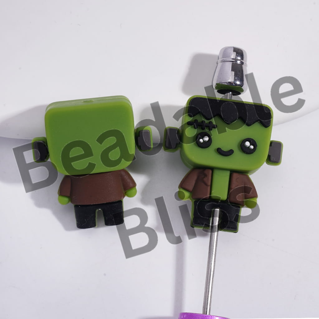 Silicone Focal Beads 3D Freak Scientist with Green Skin and Scar on Face