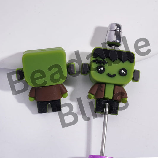 Silicone Focal Beads 3D Freak Scientist with Green Skin and Scar on Face