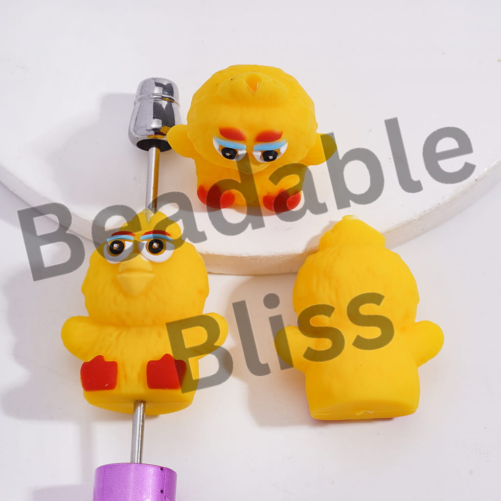 Silicone Focal Beads 3D Classic Puppet Character Yellow Bird