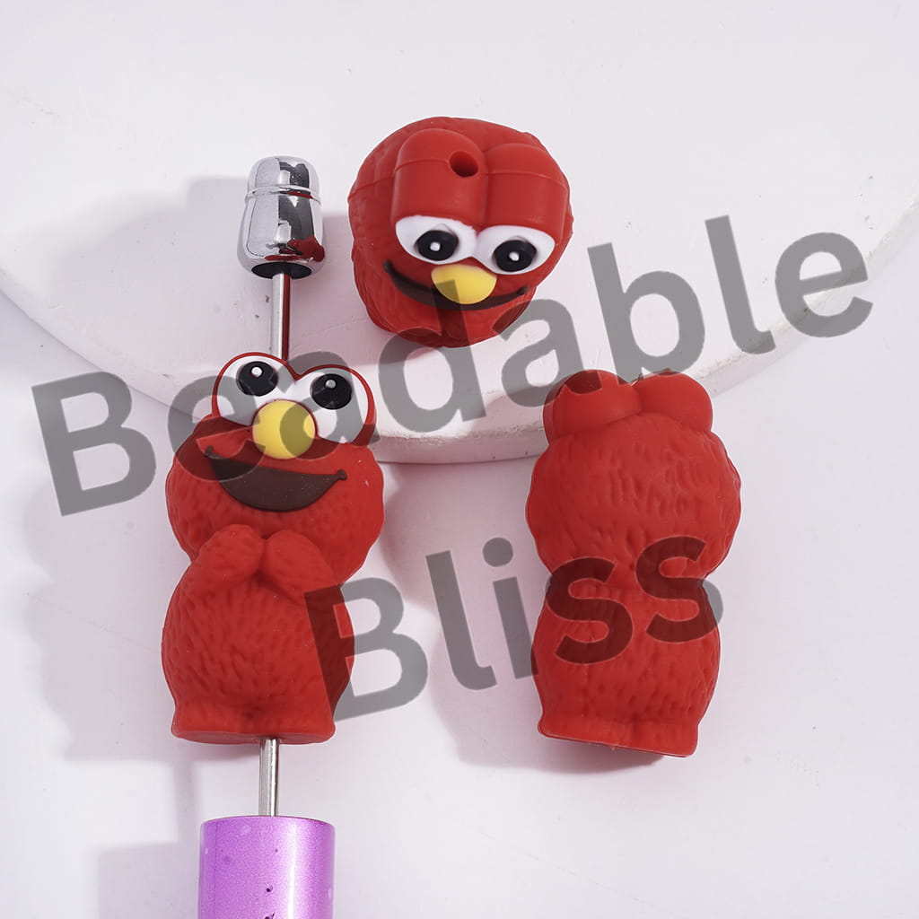 Silicone Focal Beads 3D Classic Puppet Character Red Flocked Monster