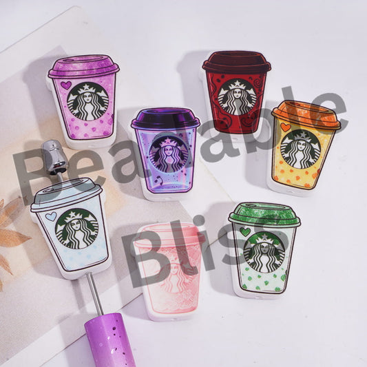 Silicone Focal Beads Various Colors Coffee Cup Theme, Random Mix