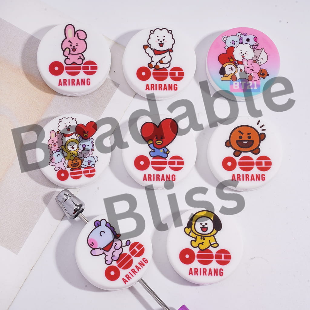 Silicone Focal Beads with Korea Boy Group Image Series, Flat Round Shape, Random Mix