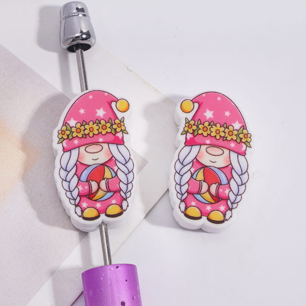 Silicone Focal Beads Gnome Elf Holding Beach Ball with Braids