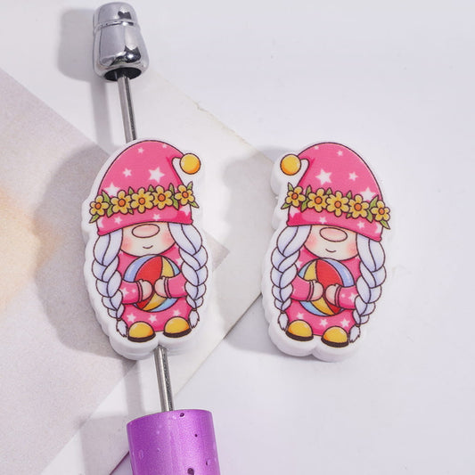 Silicone Focal Beads Gnome Elf Holding Beach Ball with Braids