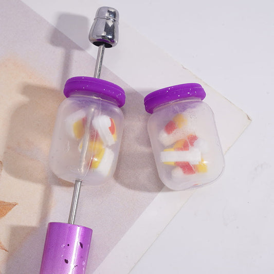 Soft Silicone Shaker Beads with Purple Lid, Mini Triangular Slice Desserts Embedded Inside Bottle, Small Size
