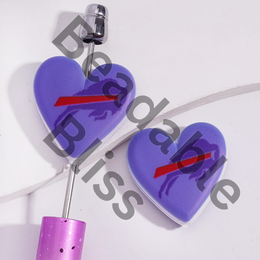 Silicone Focall Beads with American Football Buffalo Pattern, Flat Heart Shape