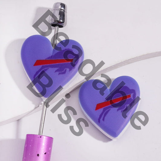 Silicone Focall Beads with American Football Buffalo Pattern, Flat Heart Shape