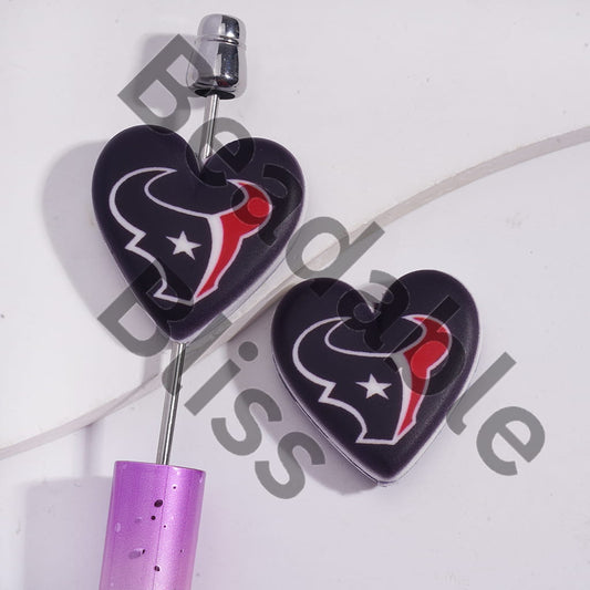 Silicone Focal Beads with American Football Houston Pattern, Flat Heart Shape